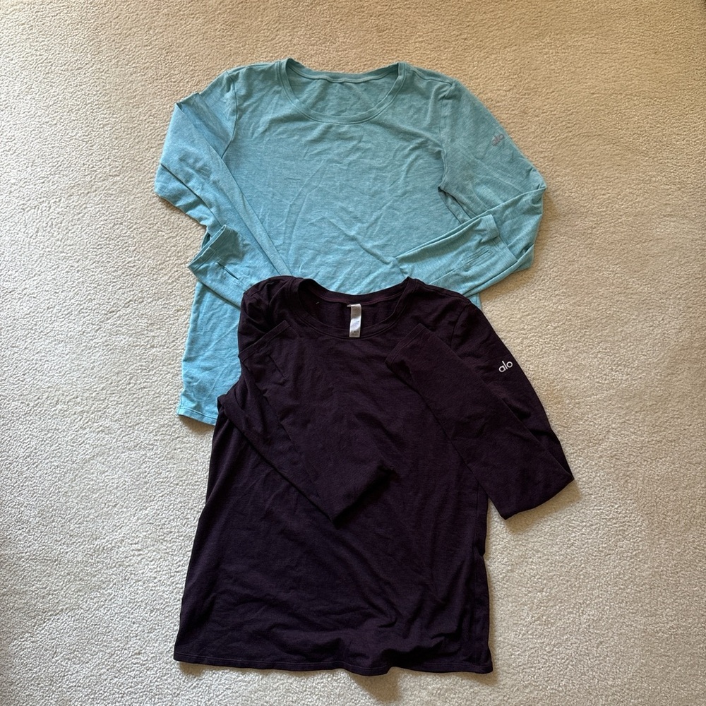 Two Long Sleeve Alo Workout Tops - Blue and Purple